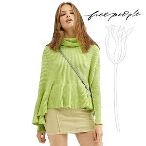 Free People Layer Cake Key Lime Green Turtleneck Knit Sweater